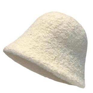 帽子女秋冬季羊羔毛渔夫帽黑色素颜显脸小水桶帽大脸保暖毛绒盆帽