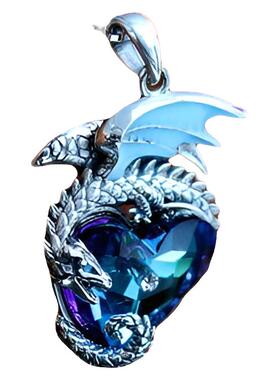 纯银夜光项链龙环绕蓝色渐变水晶