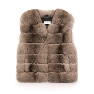 DESERTO 小野家芬兰进口saga狐狸毛横排革皮草外套女丨鎏金马甲