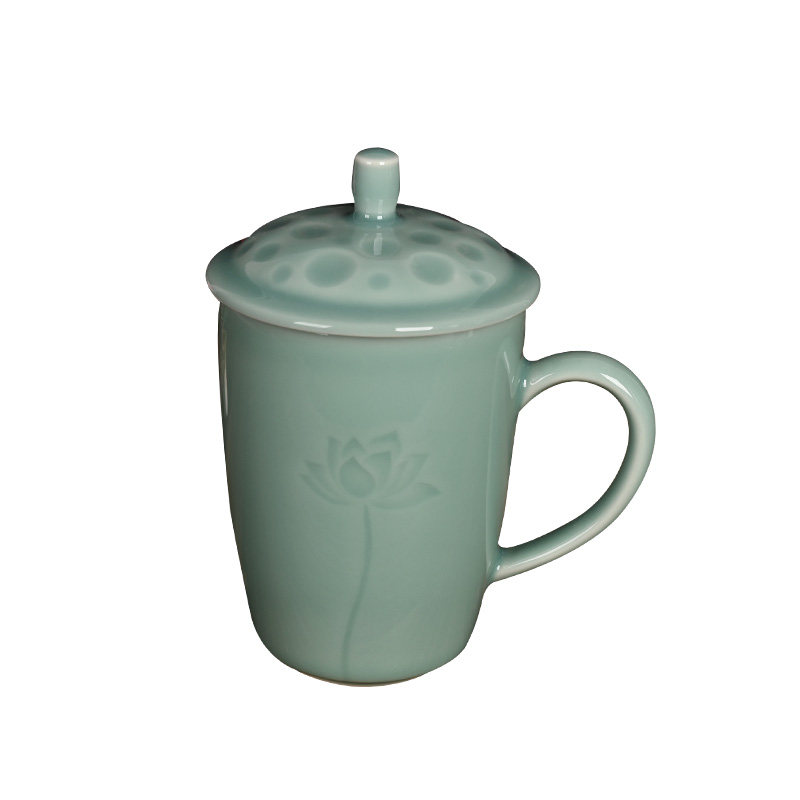高档青瓷莲花中式有柄茶杯