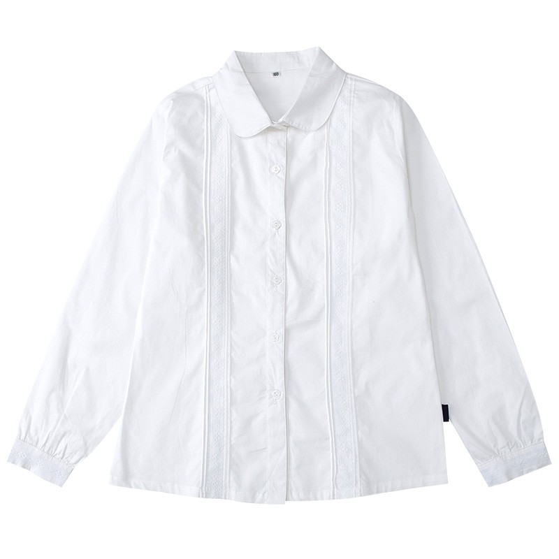 中小学生女童纯白花边校服套装