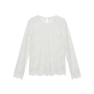 如意连云【曦芸】睫毛边蕾丝镂空衬衫女新中式国风圆领落肩袖上衣