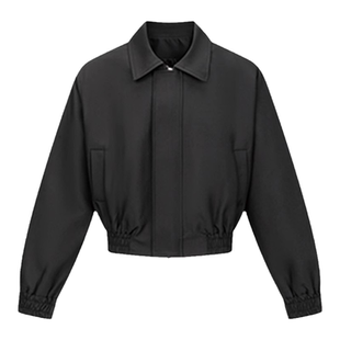 WH先生cleanfit简约短款宽垫肩拉链夹克boxy翻领纯色外套男飞行员