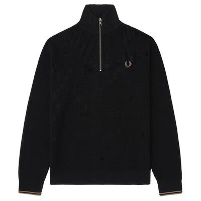 FRED PERRY男士休闲针织衫2025冬季立领拉链半开襟麦穗刺绣K8557