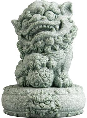 逗兽记青砂石兽鼓对狮装饰品摆件