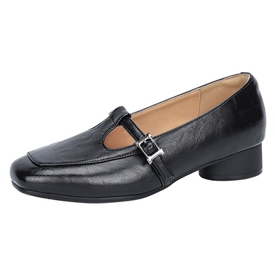 玛丽珍女鞋粗跟2025春秋新款法式复古真皮浅口单鞋方头中跟小皮鞋