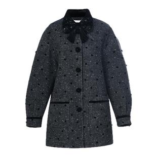 lefame拉飞姆2025冬季新款高级感衬衫领波点植绒落肩毛呢外套上衣