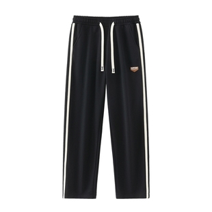 迈特优条纹裤子男2025秋冬美式直筒工装卫裤加绒休闲裤宽松运动裤