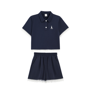 livheartkids女大童短袖polo衫短裤套装夏2025新款女童运动两件套