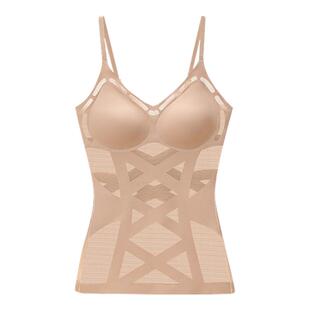 婷美塑身衣背心带胸垫女夏薄款收腹内衣束腰塑形美体吊带免穿文胸