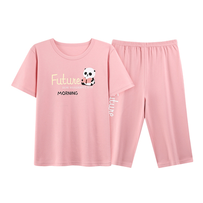 夏季女士纯棉薄款短袖七分裤睡衣