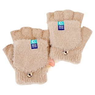 网红爆款毛绒手套秋冬保暖户外加厚防寒翻盖露指学生儿童写字骑行