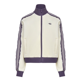 adidas阿迪达斯三叶草女蕾丝花边休闲运动夹克外套针织上衣LF2334