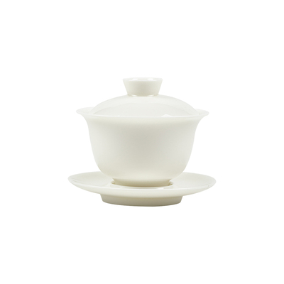 观岚盖碗羊脂玉三才盖碗