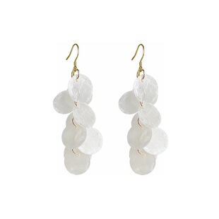 S925纯银高级天然圆片贝壳耳环女海边度假风流苏耳饰小众气质饰品