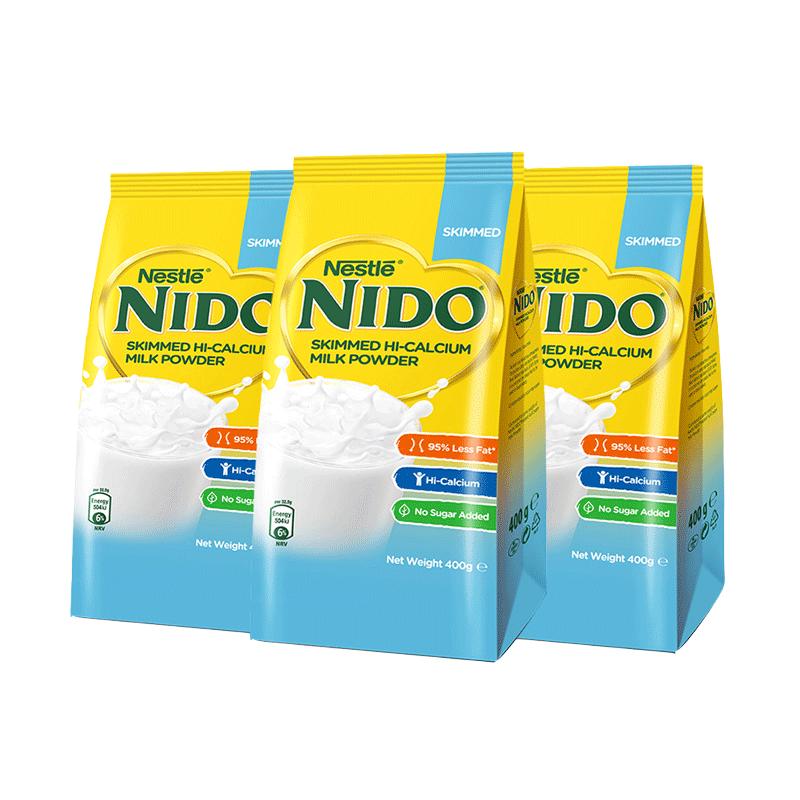 【自营】荷兰雀巢nido高钙脱脂营养学生成人奶粉400g*3袋进口袋装