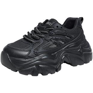 骆驼女鞋2026年春季米色新款潮流复古厚底老爹鞋女增高运动休闲鞋