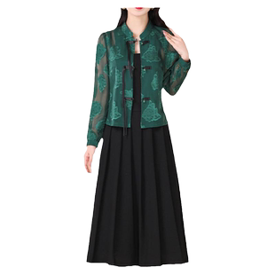 文艺复古连衣裙套装女2025早春新款时尚显瘦开衫上衣吊带裙两件套