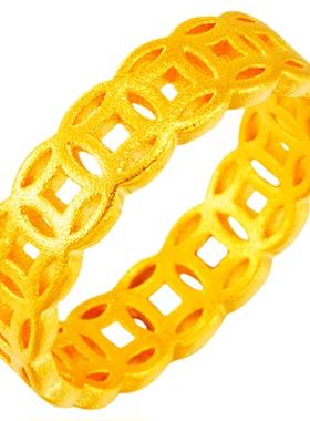 越南沙金招财铜钱戒指女款仿真黄金色铜钱指环情人节礼物送女友