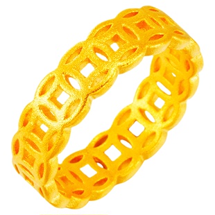 越南沙金招财铜钱戒指女款仿真黄金色铜钱指环情人节礼物送女友