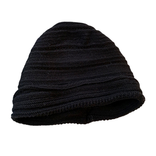 大头围黑色卷檐褶皱冷帽女冬季保暖显脸小包头帽防寒针织毛线帽子