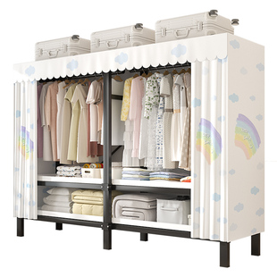 一体免安装简易衣柜家用卧室出租房用组装加粗加厚全钢架结实耐用