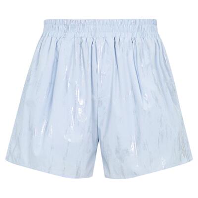 three quarters女士潮流街头刷银涂层logo刺绣休闲短裤  301355