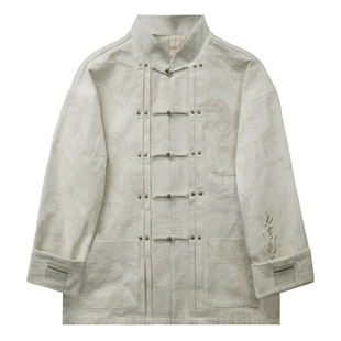 半闲集春季新款＜白龙王＞唐装外套男装白色道袍新中式国潮上衣棉