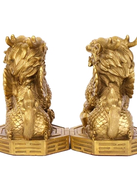 全铜麒麟摆件客厅中式礼品