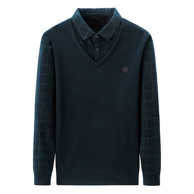 老爷车冬季加绒长袖T恤男假两件