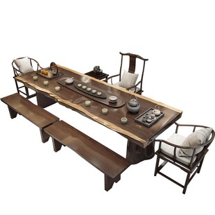 实木茶桌办公室大板茶台客厅家用2026年新款高端轻奢泡茶桌椅组合