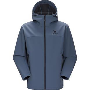 骆驼户外冲锋软壳衣外套男春季薄绒连帽夹克防风防水徒步登山服