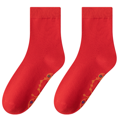 脚踏七星袜子中筒纯棉男女鸿运袜