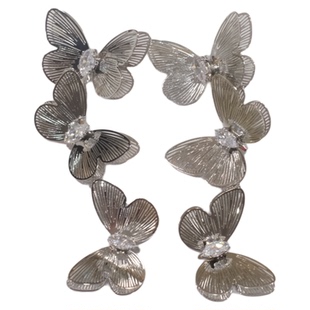 《与蝶共舞》春夏仙气小众清冷感银色镂空蝴蝶长款耳钉耳环耳夹女