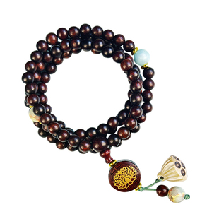 小叶紫檀手链男女通用款莲藕吊坠文玩檀木盘玩手链崖柏多子多福