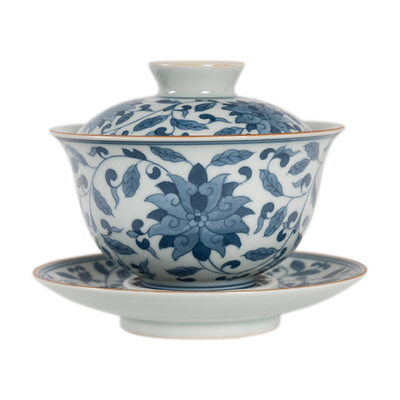 圣山仿古青花手绘中式泡茶盖碗