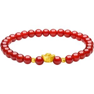 周六福黄金手串金元宝转运珠手链女足金红玛瑙串珠定价送女生礼物