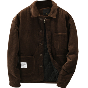 极麻复古保暖灯芯绒休闲棉衣男百搭宽松加厚青年条绒纯棉上衣外套