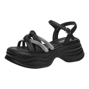 星期六松糕厚底凉鞋女夏季新款踩屎感舒适甜酷风水钻罗马鞋子