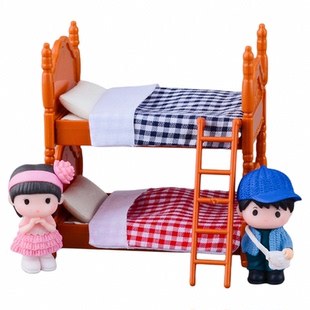 迷你双层床上下铺卧室场景家具模型娃娃屋微缩摆件儿童过家家玩具