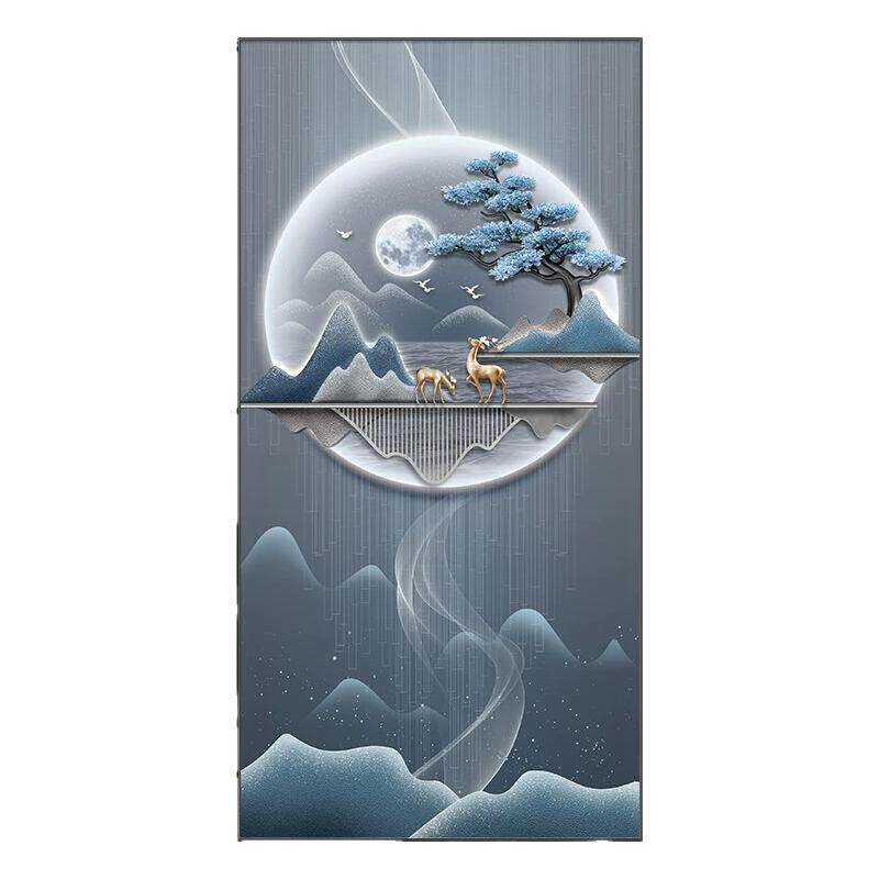 现代简约玄关装饰画入户过道壁画轻奢大气蓝色山水画竖版走廊挂画