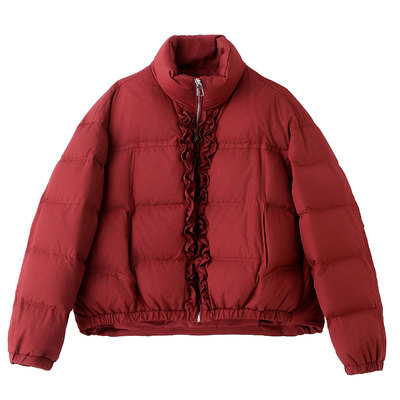红色独特漂亮女款羽绒服90白鸭绒