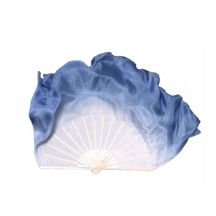 扇子舞蹈扇一条大河真丝白灰蓝渐变古典舞水墨国风跳舞表演出道具