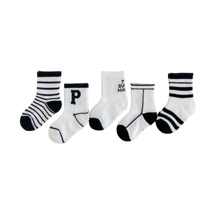 儿童袜子春夏季薄款纯棉黑白条纹网眼袜男童女童宝宝夏天透气短袜