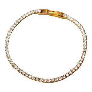 日韩简约时尚细巧闪钻火彩锆石叠带百搭女神气质黄铜镀金表扣手链