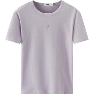 森马短袖T恤女短款修身吸湿速干防晒2025新款夏季分割上衣运动风