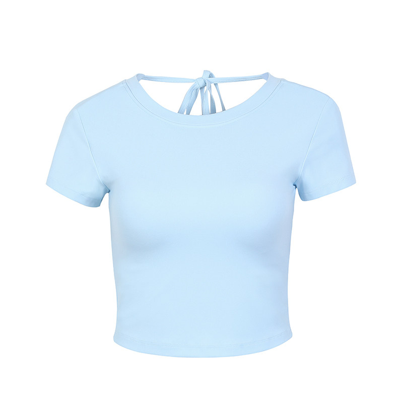 annerun瑜伽服短袖女带胸垫修身网球服美背健身t恤露背运动上衣潮