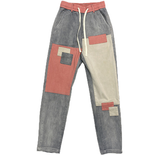 2025年春秋季潮流韩版百搭补丁乞丐裤青年男士个性直筒修身牛仔裤