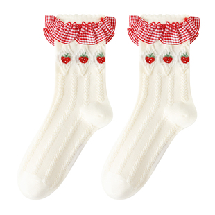 卡拉美拉秋冬新款红色中筒袜女保暖加厚可爱红袜圣诞新年棉袜袜子