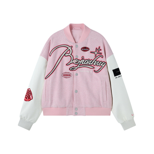 BJHG不计后果贴贴棒球服女款春季新款潮牌美式拼料蛋白皮夹克外套